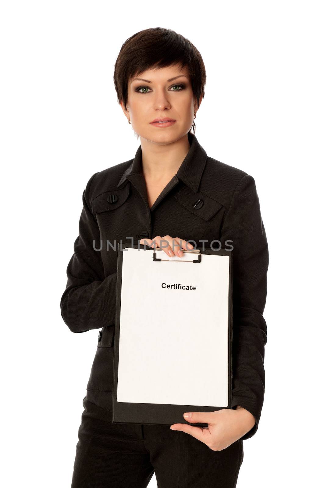 The office worker taking out the certificate from a document case