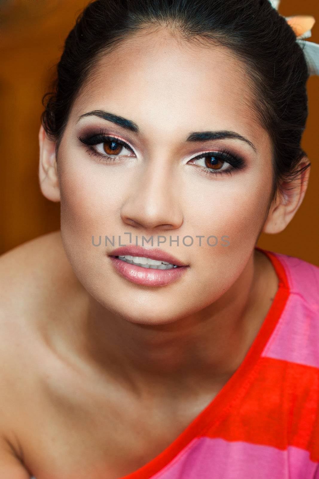 a close up portrait of a brunette beautiful girl 