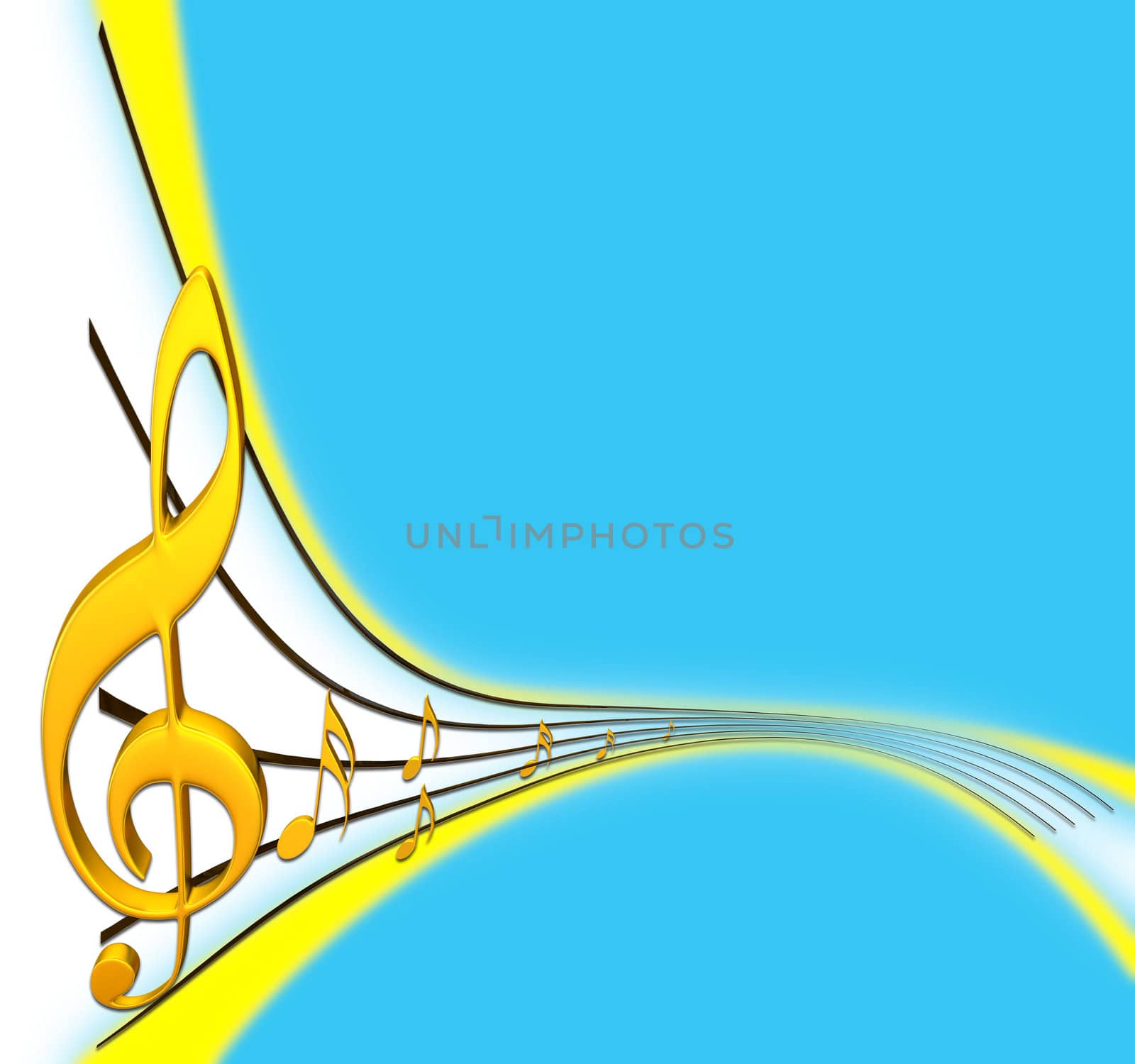 gold musical score with treble clef as a symbol of music creation