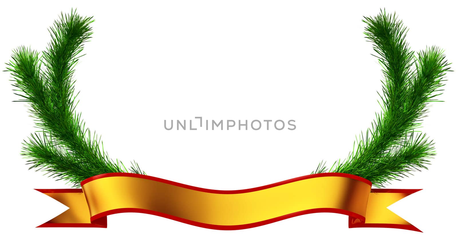 golden award ribbon with decorative green fir-tree branches for winner frame