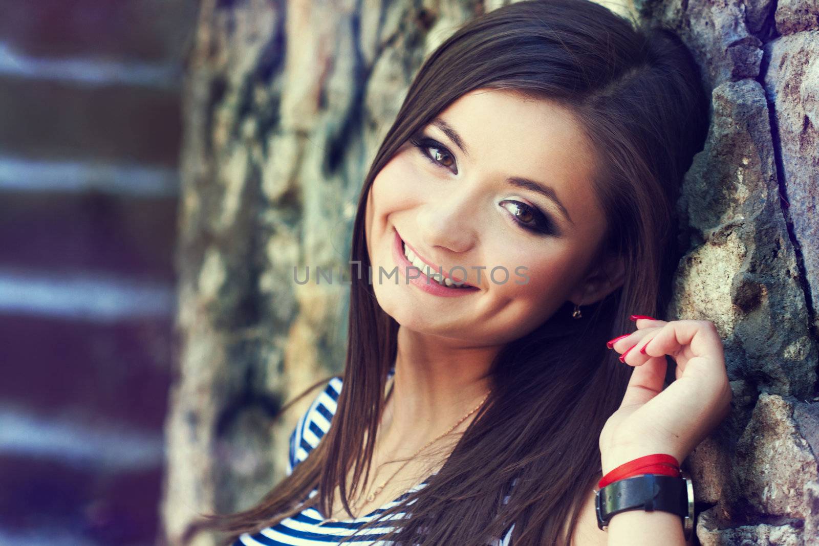 a close up portrait of a brunette beautiful girl 