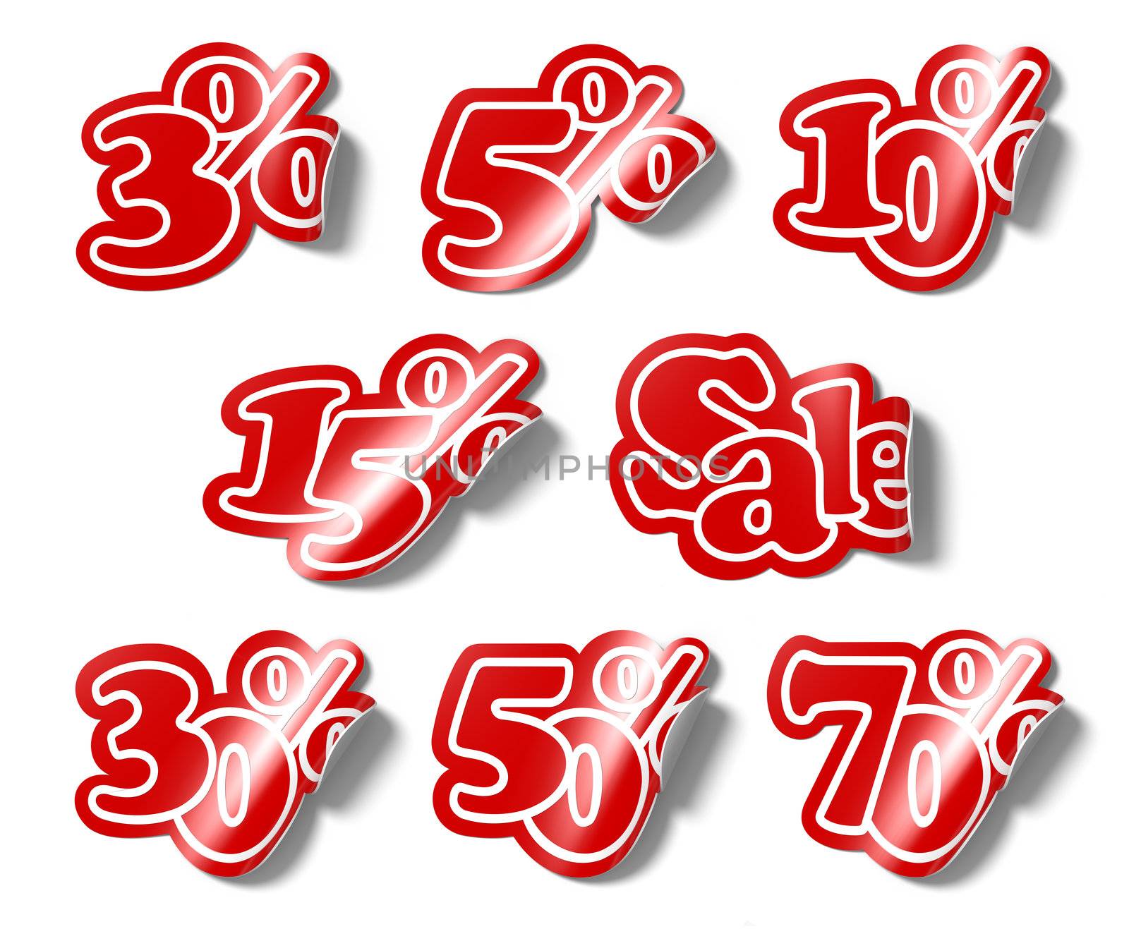 A 3d illustration set template of various stickers percent for sale.