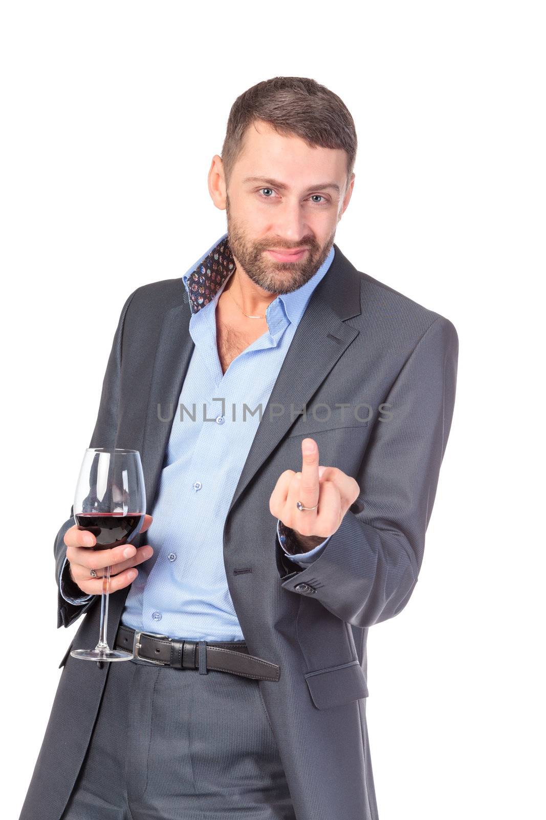 Portrait of thoughtful business man with glass wine by Discovod