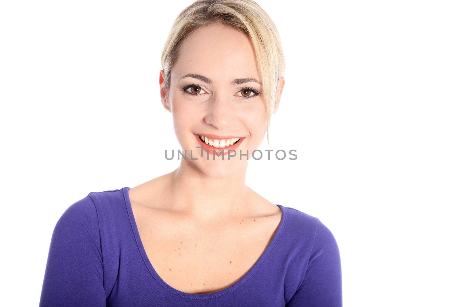 Friendly smiling young blonde woman isolated on white Friendly smiling young blonde woman isolated on white