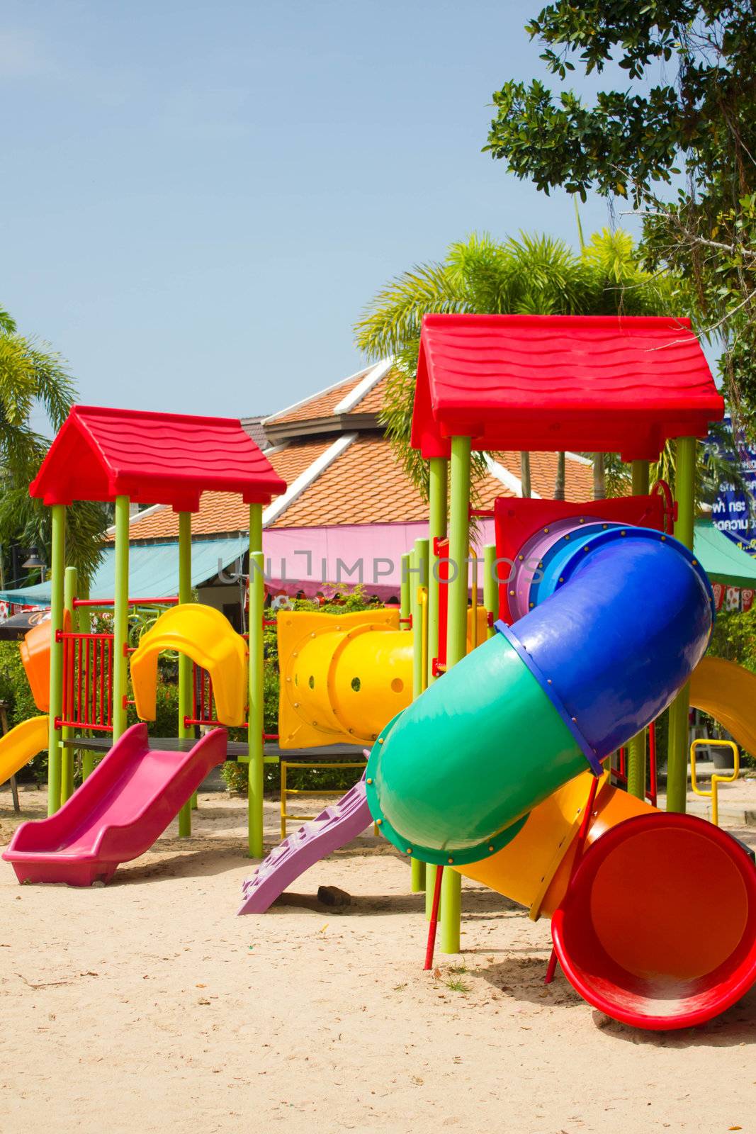 colourful children playground equipment by singkamc