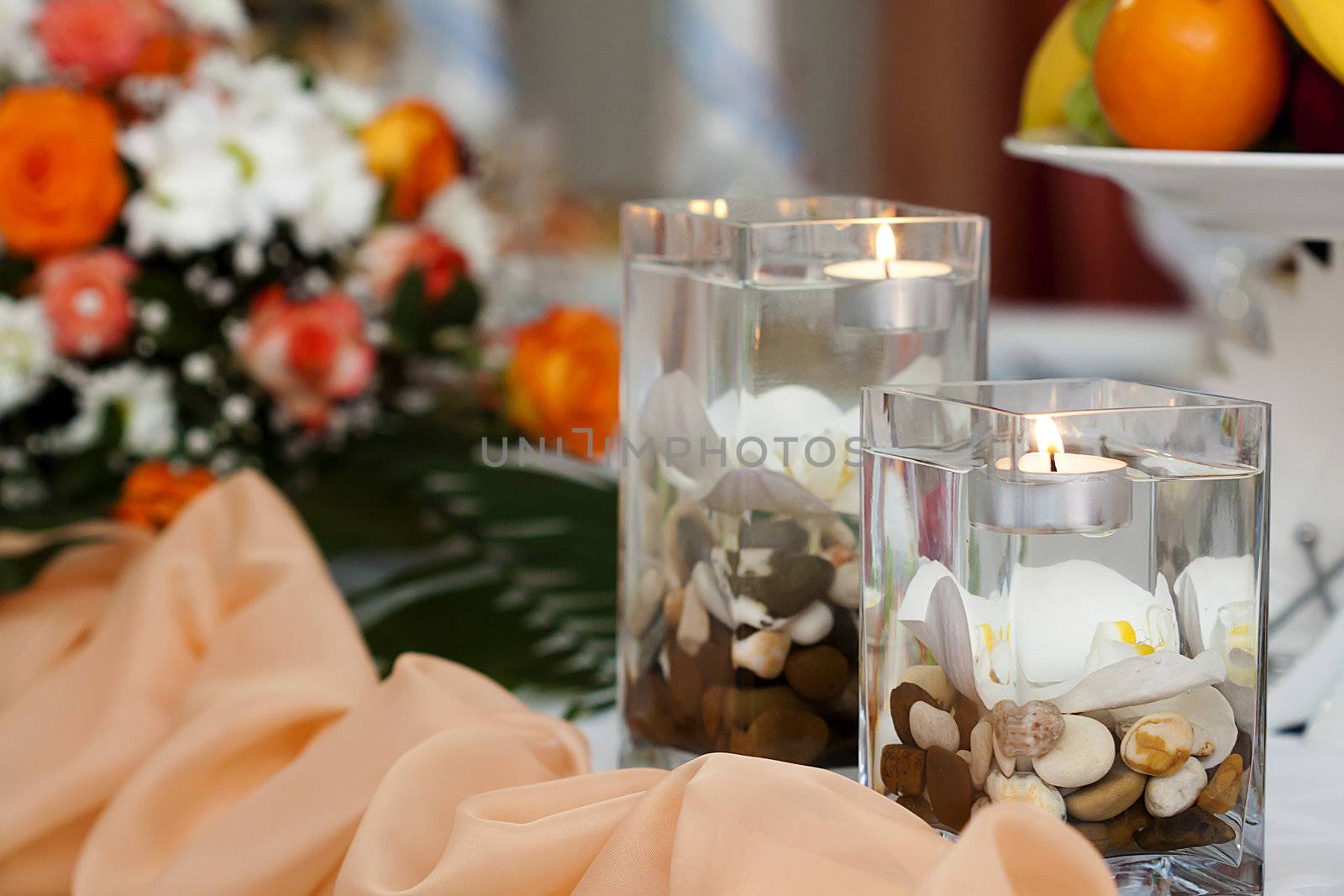 A close up of a Candle Decoration table 