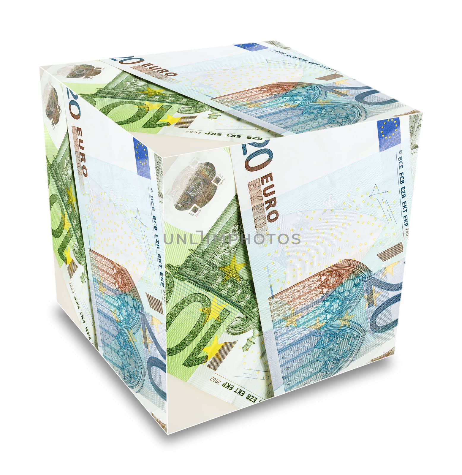 cube from a lot of euro banknotes concept