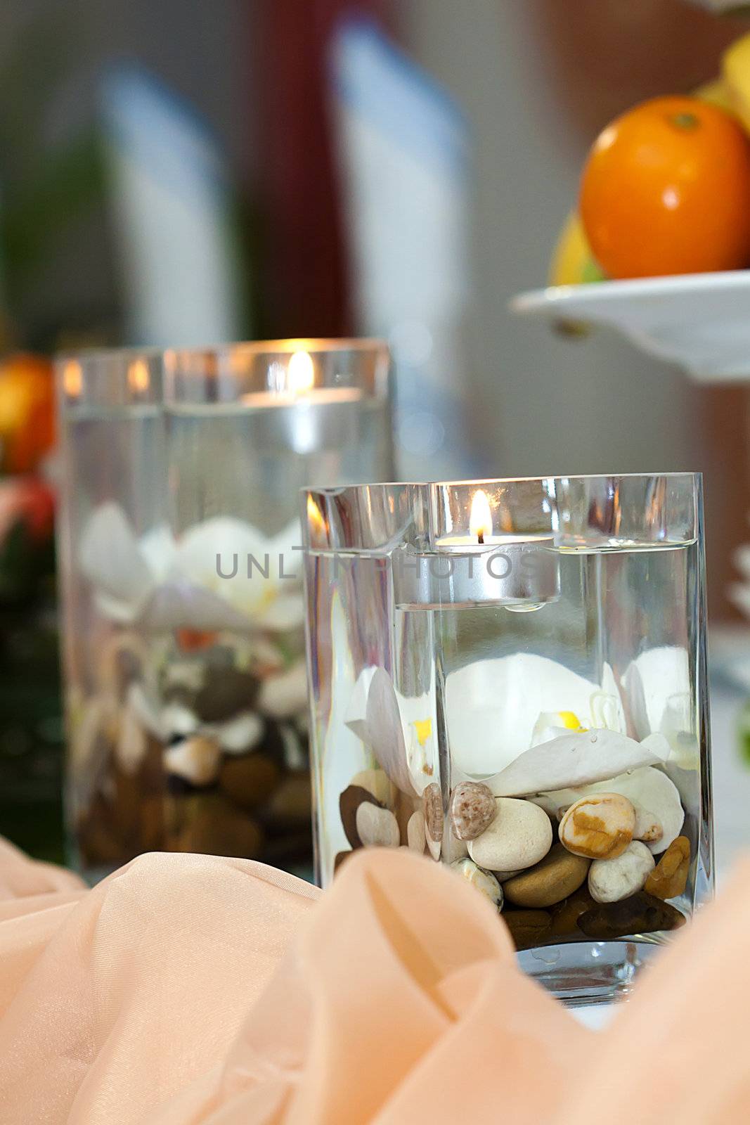 A close up of a Candle Decoration table 