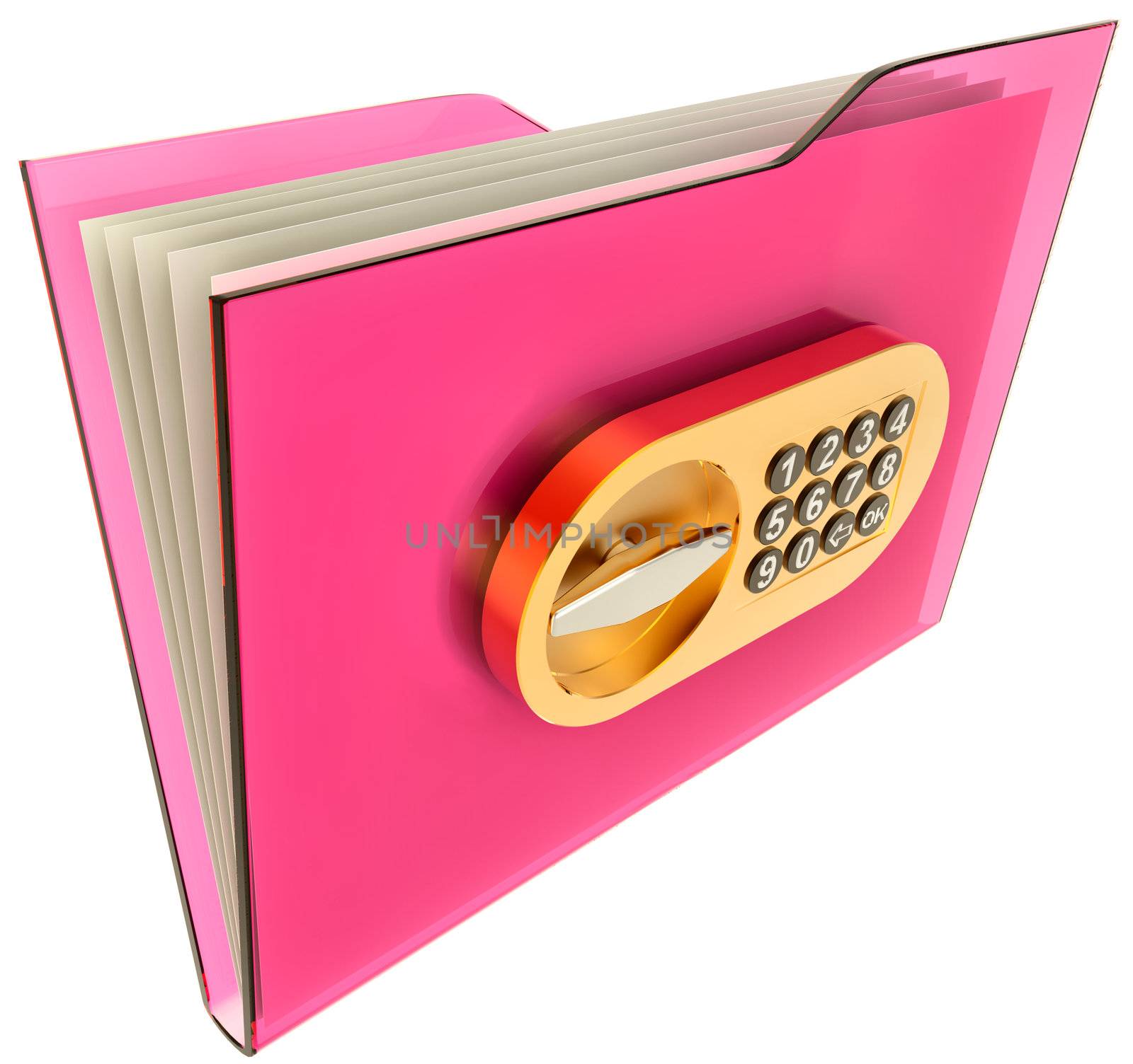 folder with golden combination lock stores important information