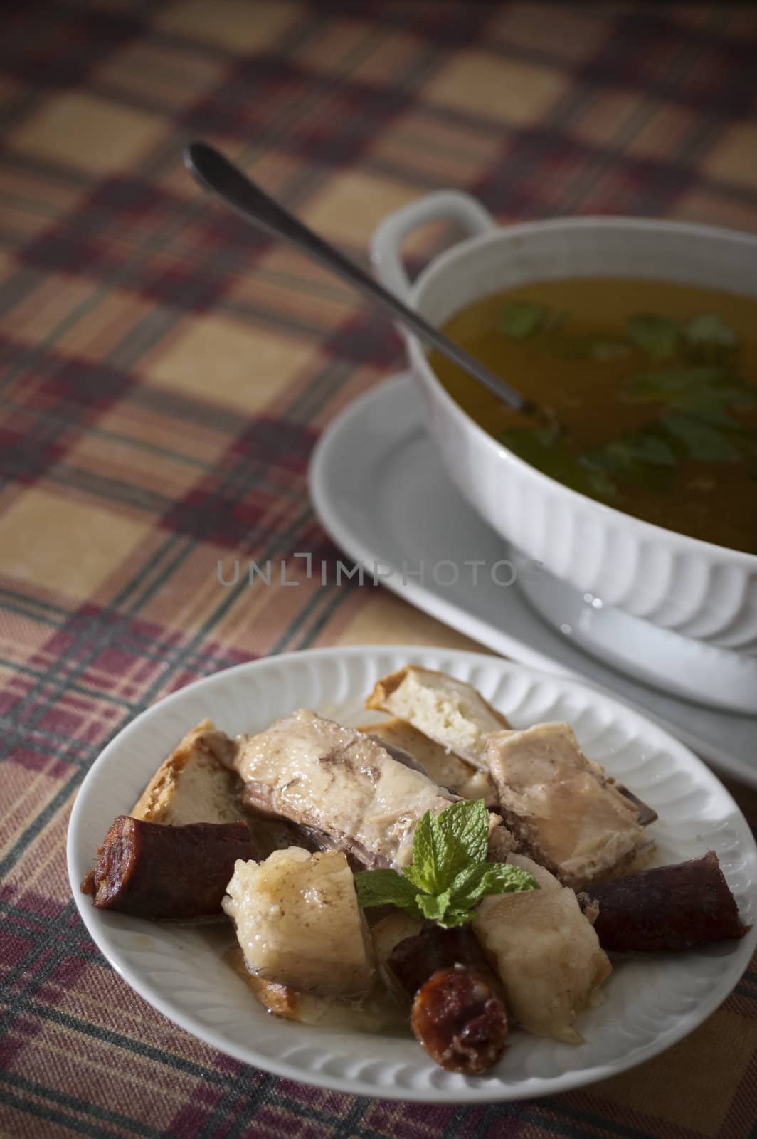 Real food photographed on location in traditional portuguese restaurants - sopa da panela - Alentejo, Portugal