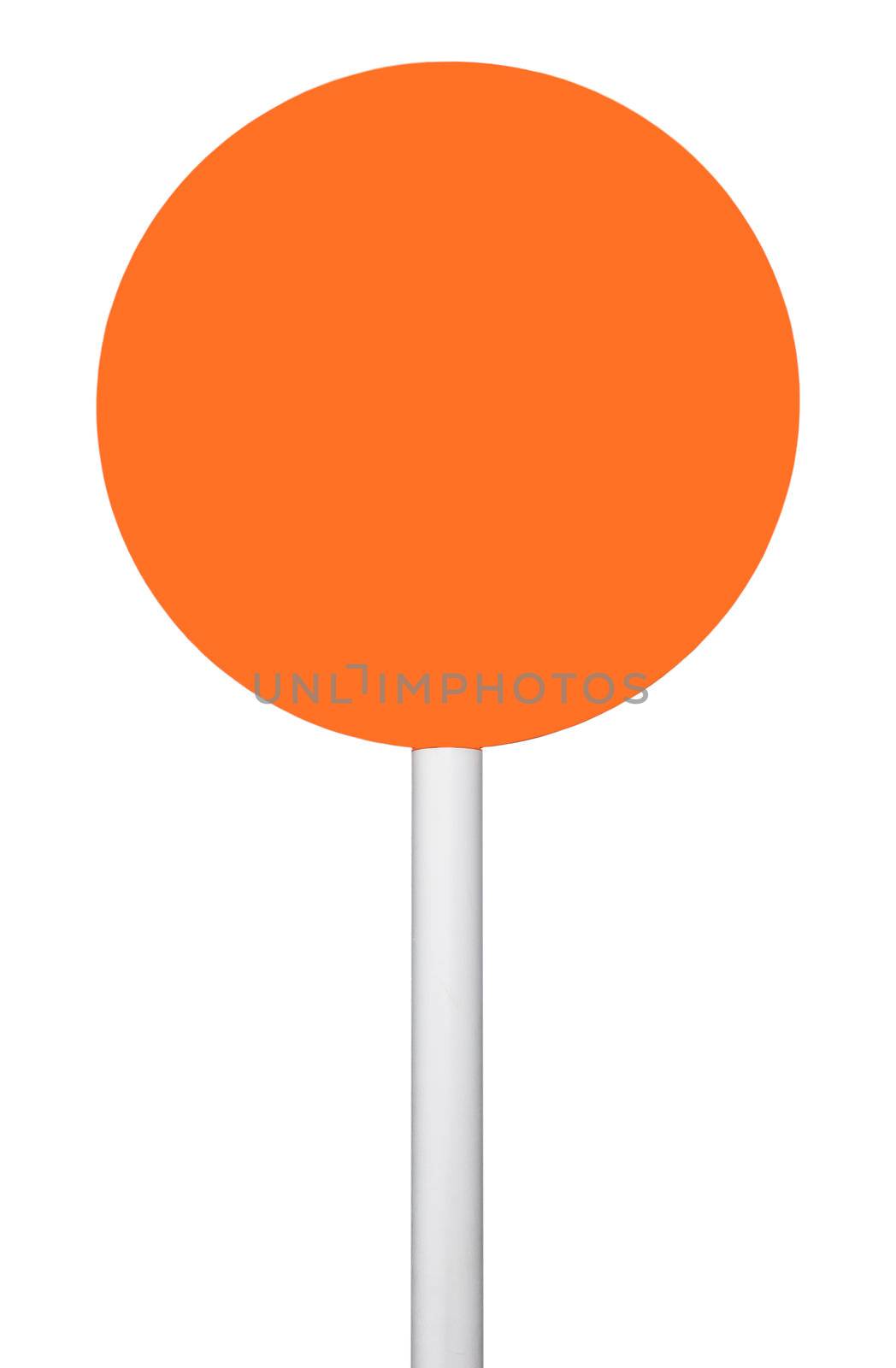orange circular sign on post pole (isolated on white background, ready for your design)
