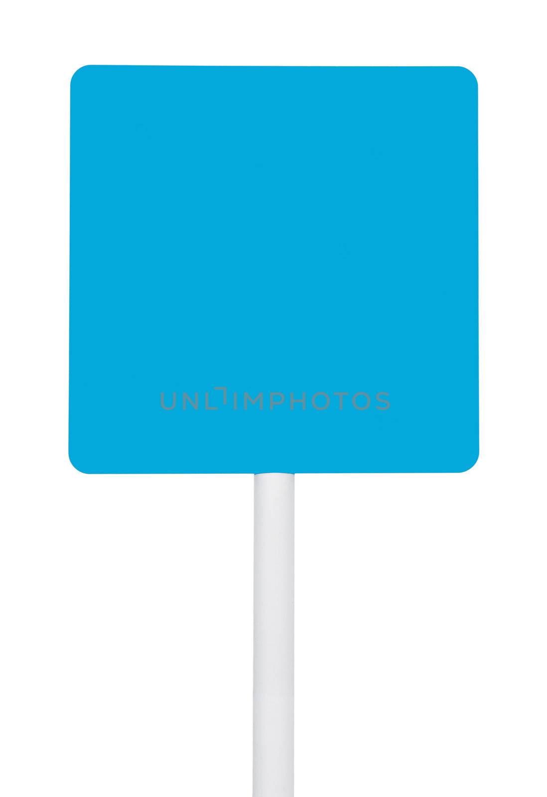 blue square sign on post pole (isolated on white background, ready for your design)