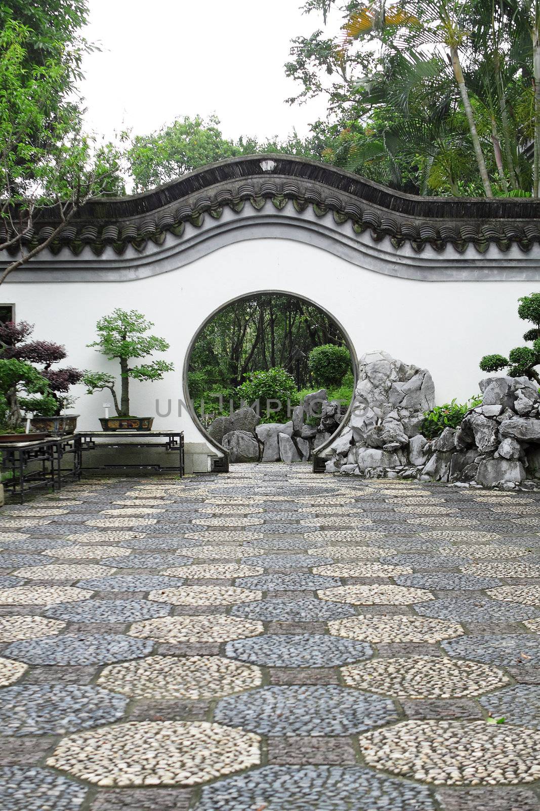Circle entrance of Chinese garden in Hong Kong 