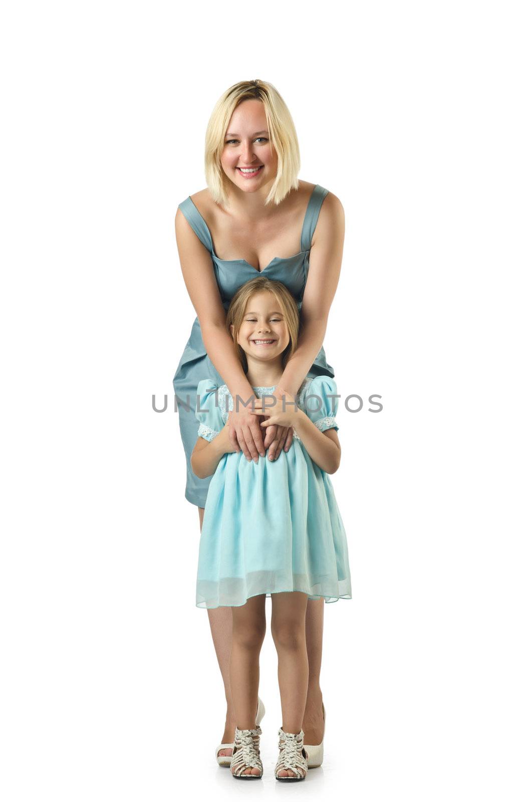 Mother with daughter isolated on white