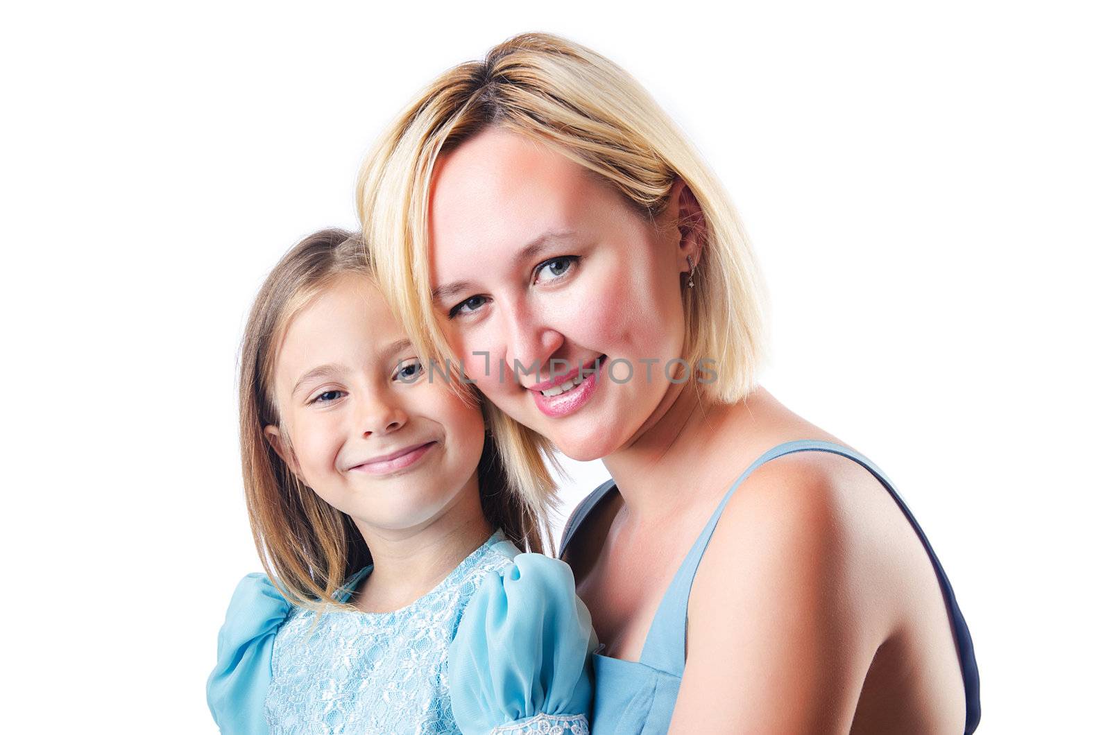 Happy mom and daughter on white by Elnur