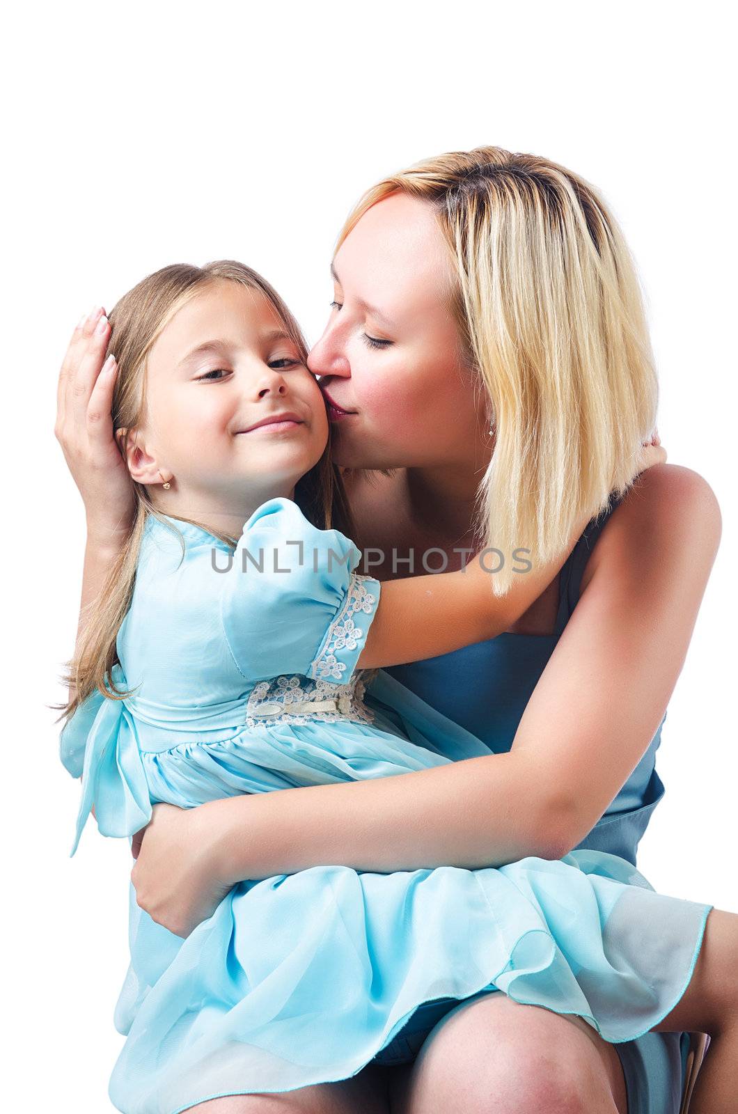 Happy mom and daughter on white by Elnur