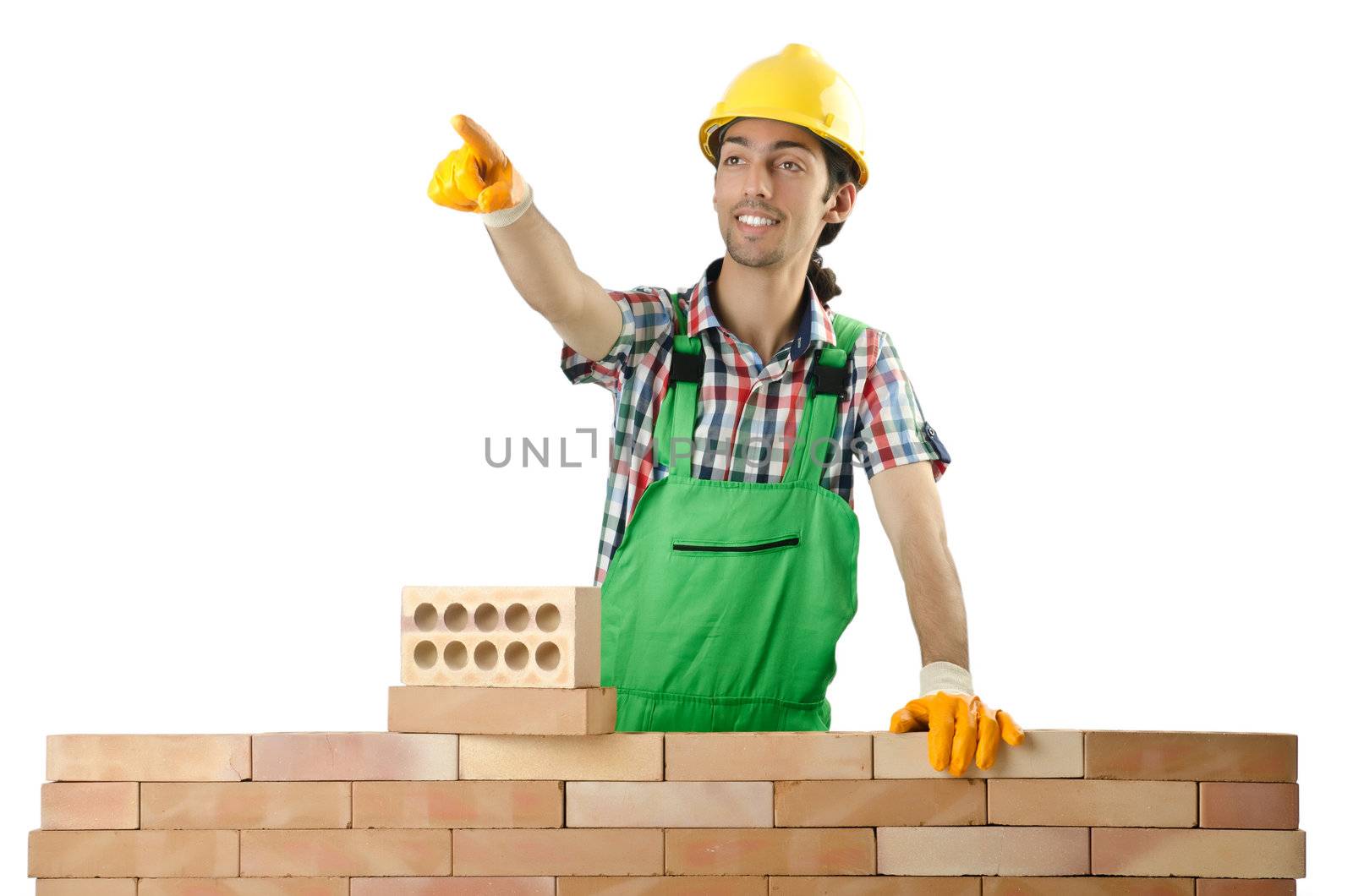 Builder with hard hat on white by Elnur