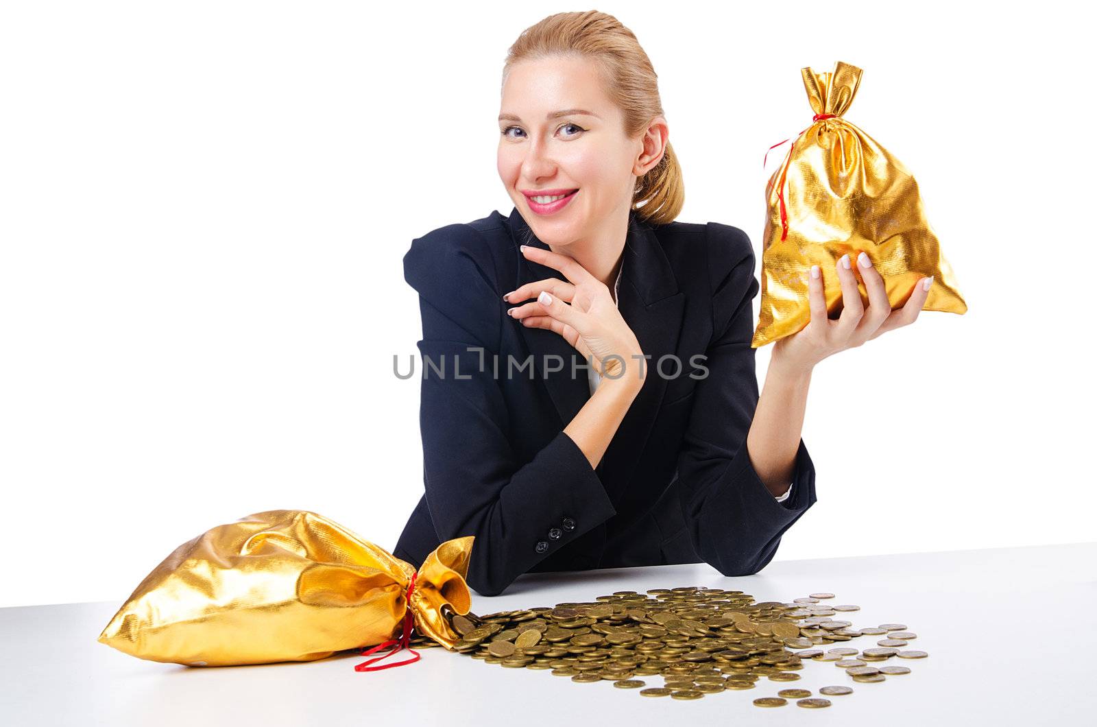 Woman with coins and golden sacks by Elnur