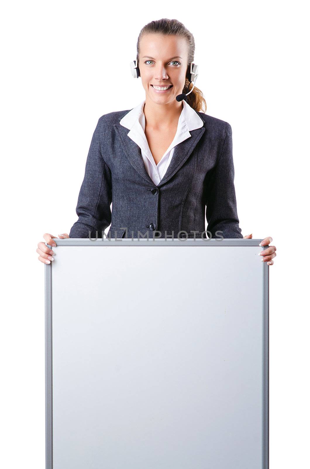 Girl with headset and blank board