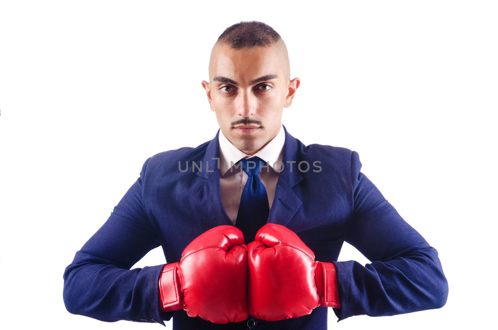 Handsome businessman with boxing gloves by Elnur