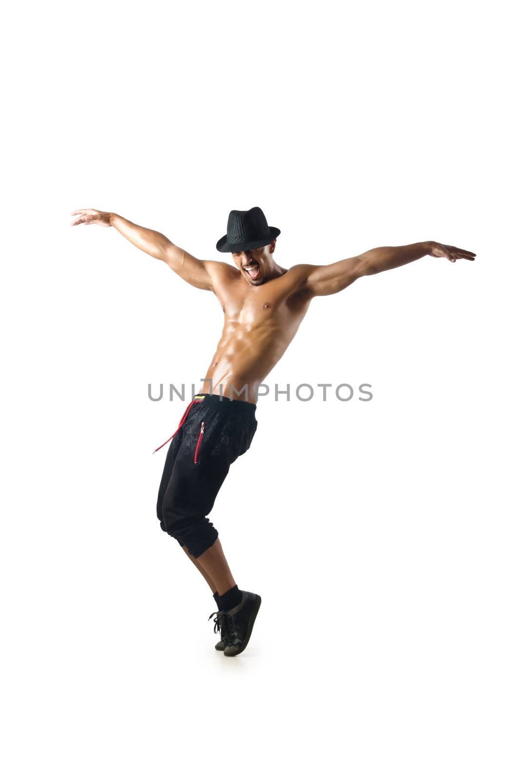 Half-naked dancer on the white