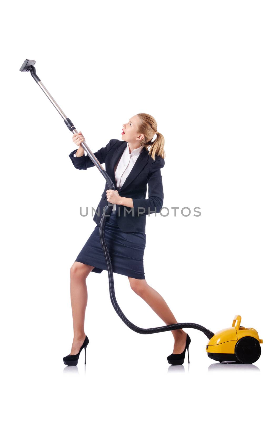 Woman cleaning with vacuum cleaner