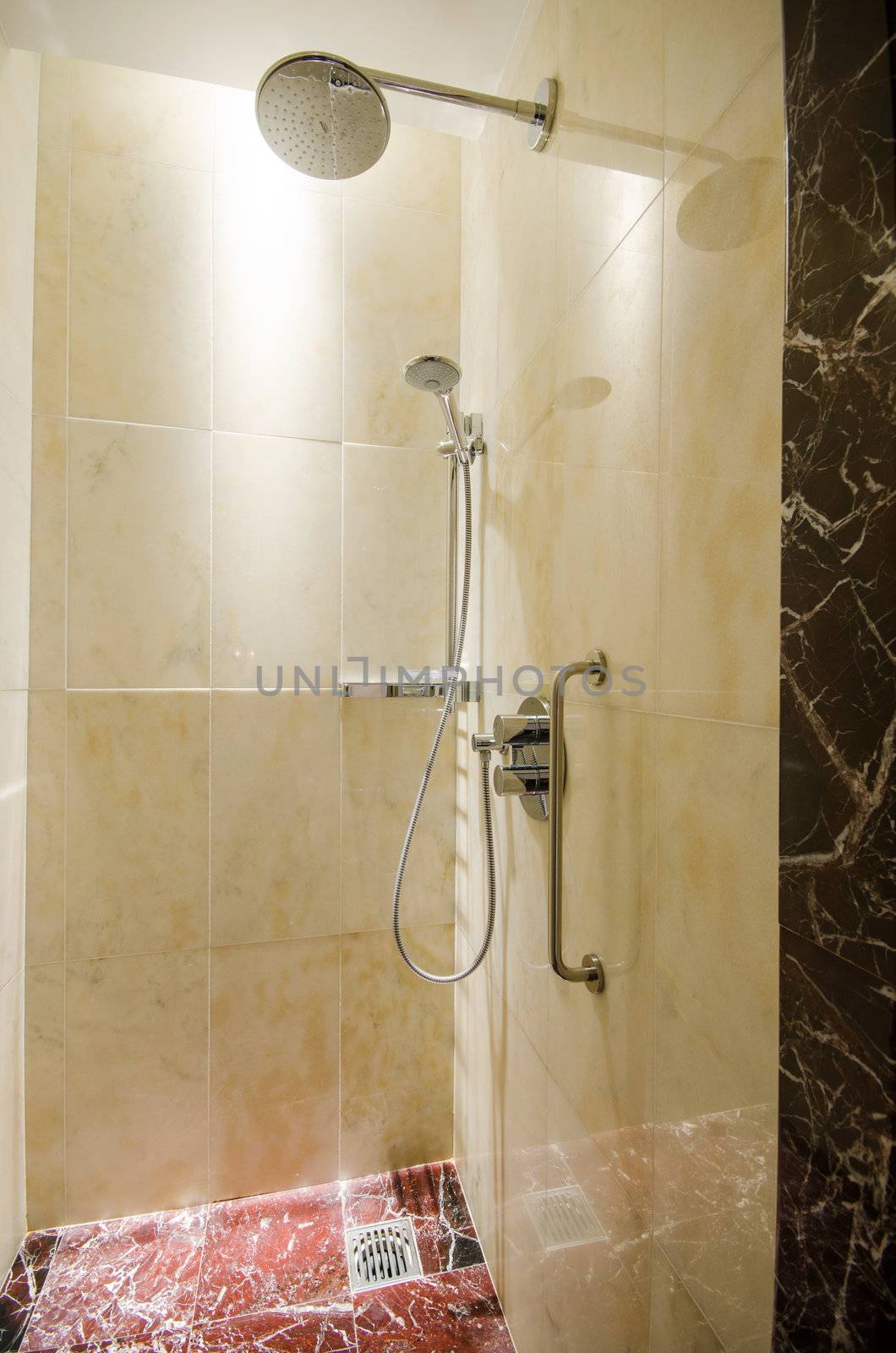 Interior of bathroom with shower