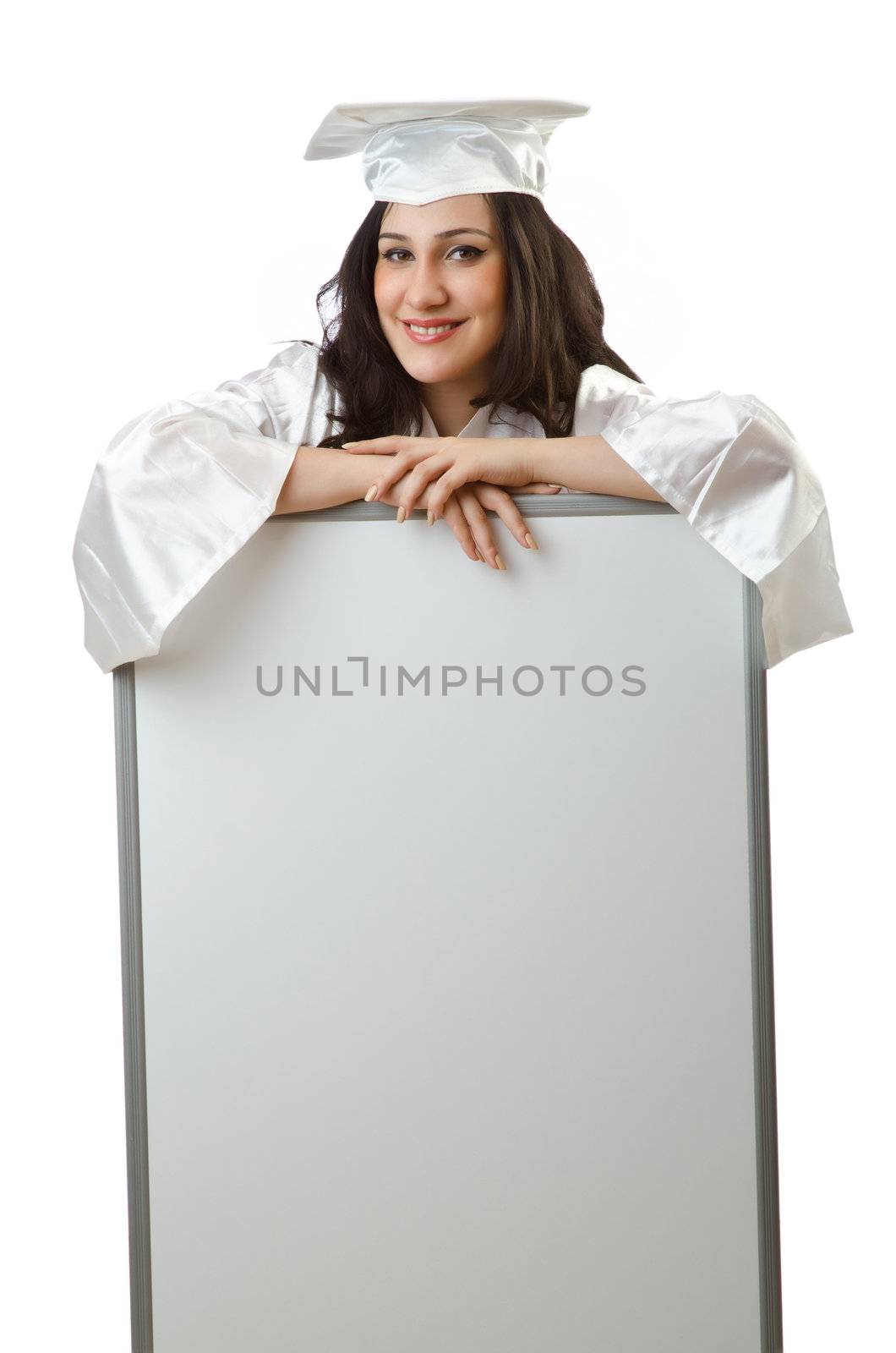 Young student with blank board