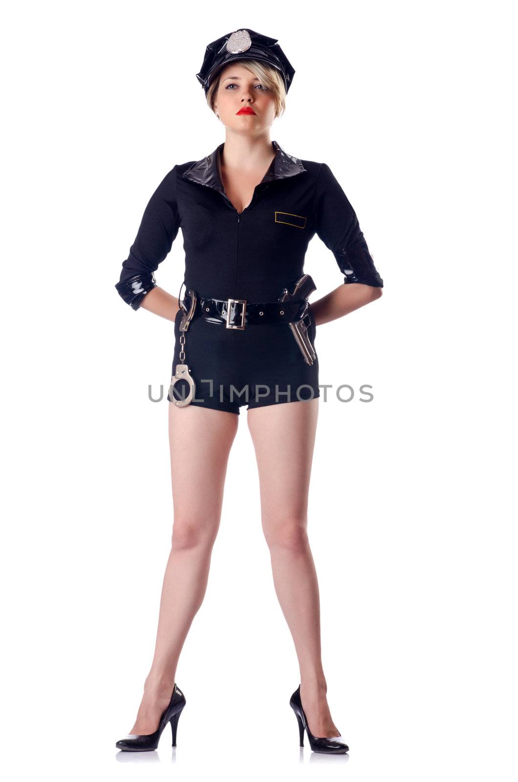Woman police isolated on white