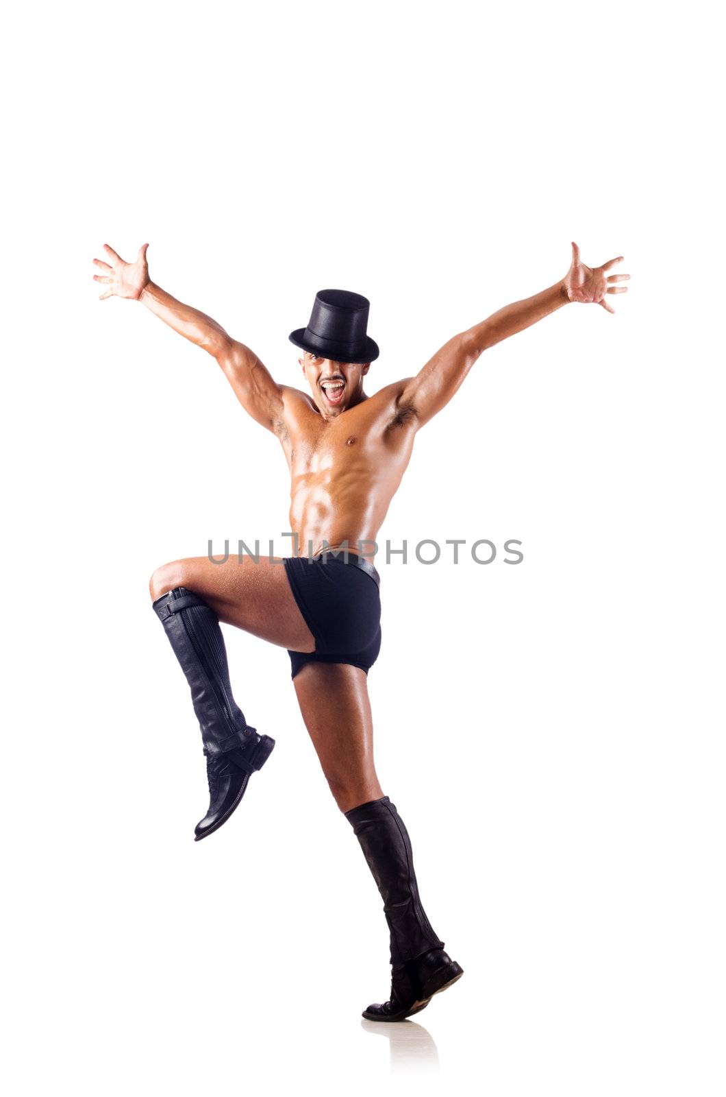Half nude dancer isolated on white