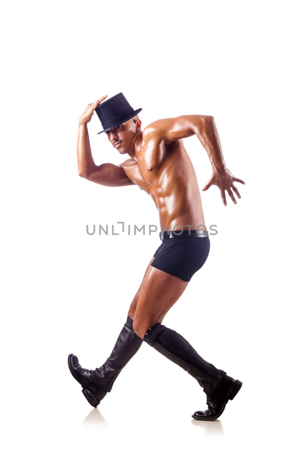 Half nude dancer isolated on white