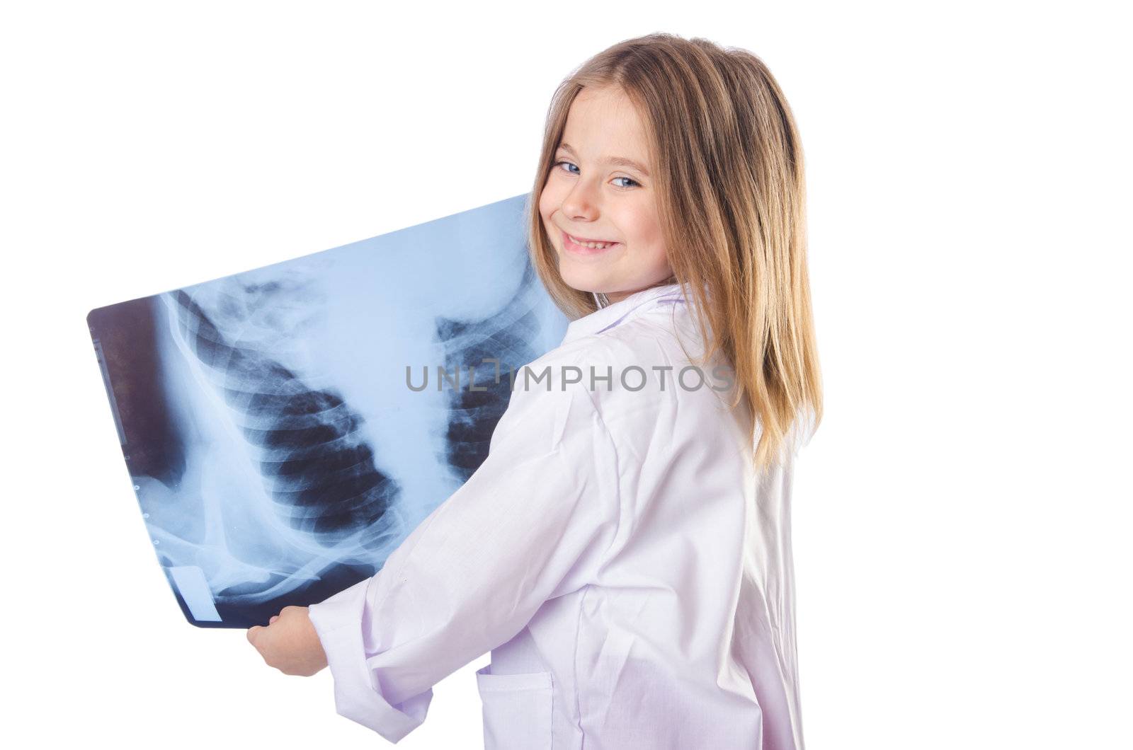 Little gilr playing doctor with x-ray