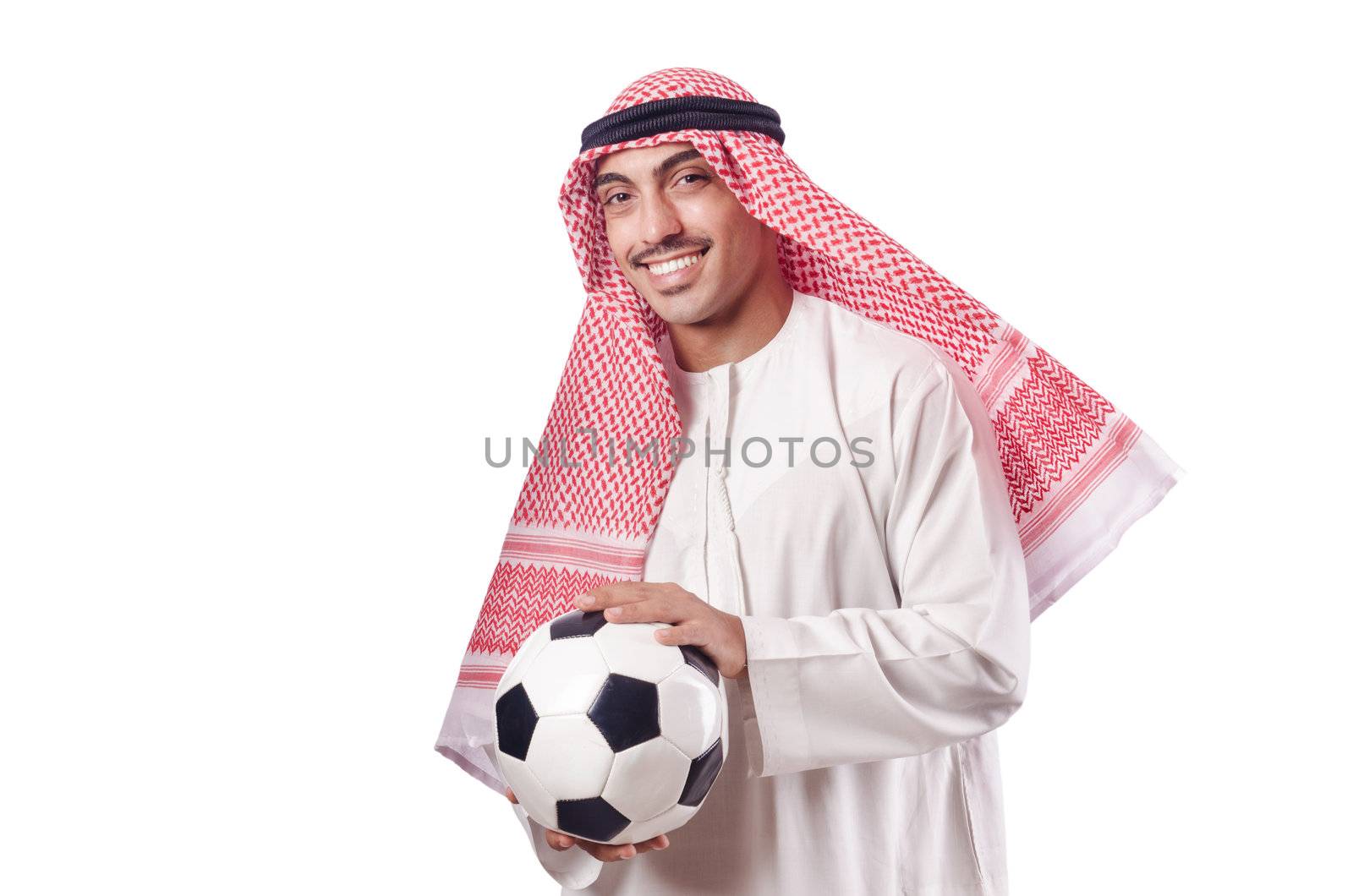 Arab man with football on white by Elnur