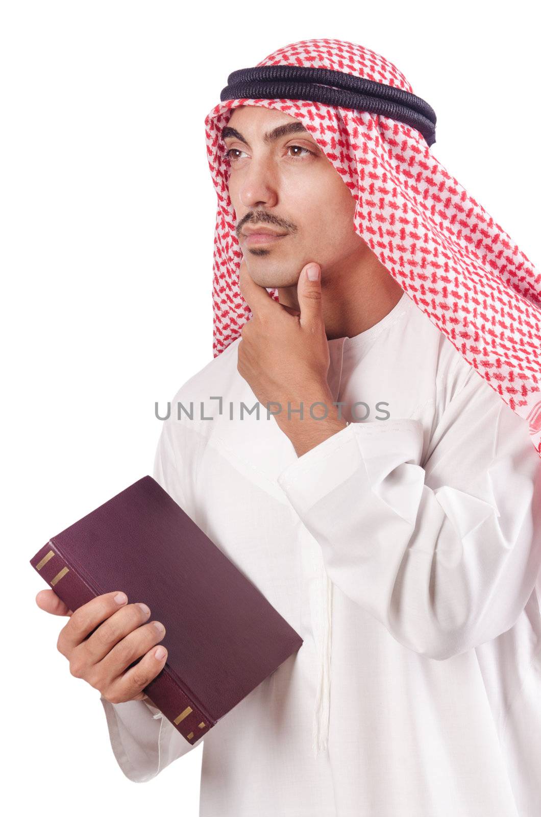Arab man praying on white