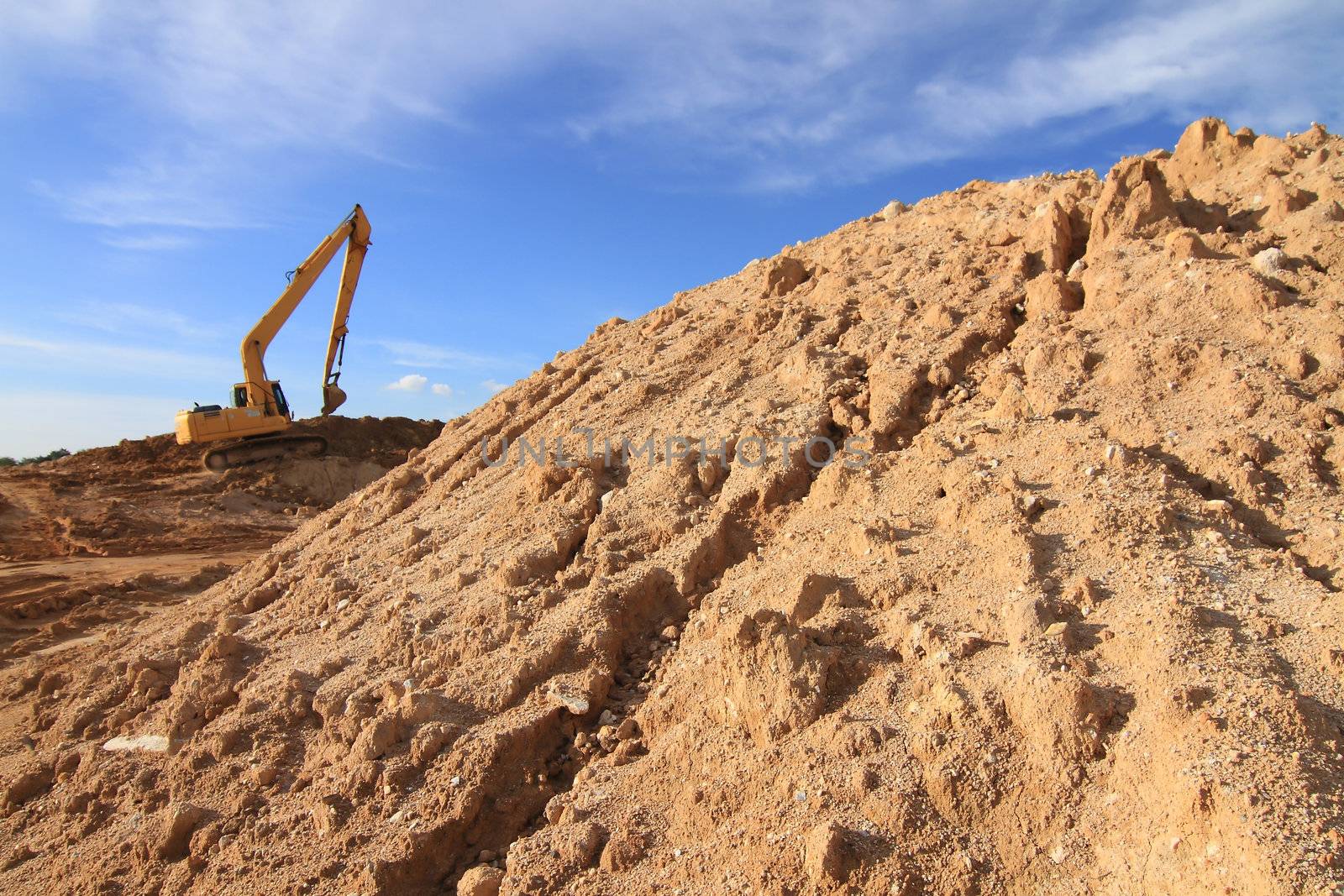 excavator loader machine during earthmoving works outdoors at construction site