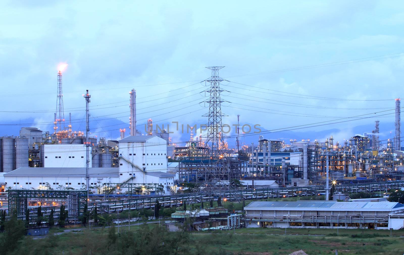 Oil refinery at twilight (Map Ta Phut Industrial Estate Rayong Thailand)