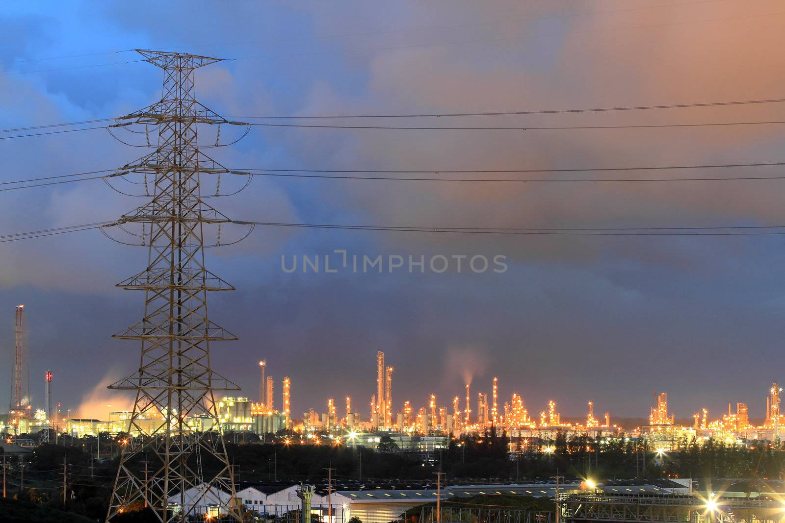 Oil refinery at twilight (Map Ta Phut Industrial Estate Rayong Thailand)