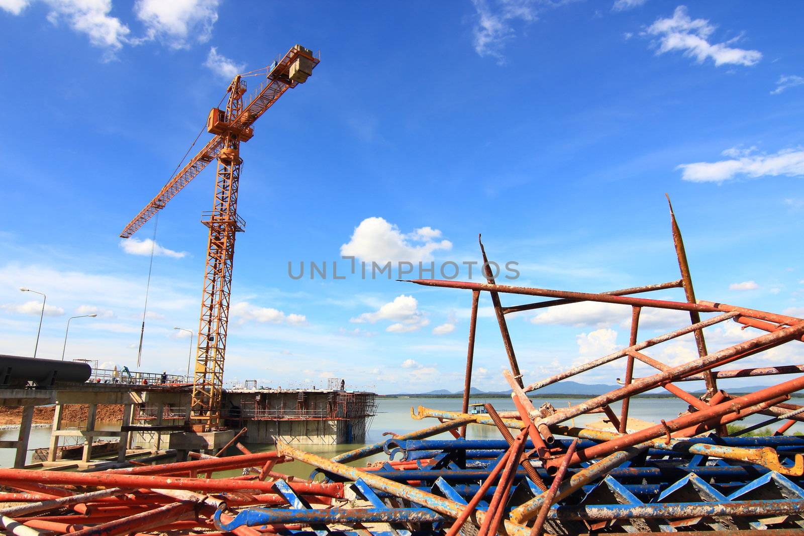 construction site with crane in background
