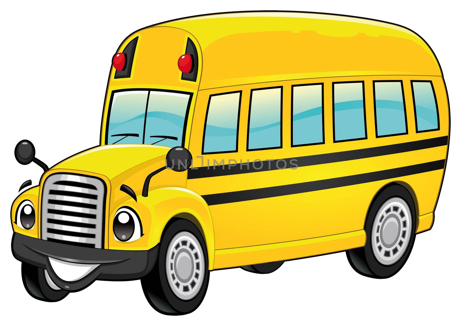 Funny school bus. Cartoon and vector isolated character. Funny school bus. Cartoon and vector isolated character.