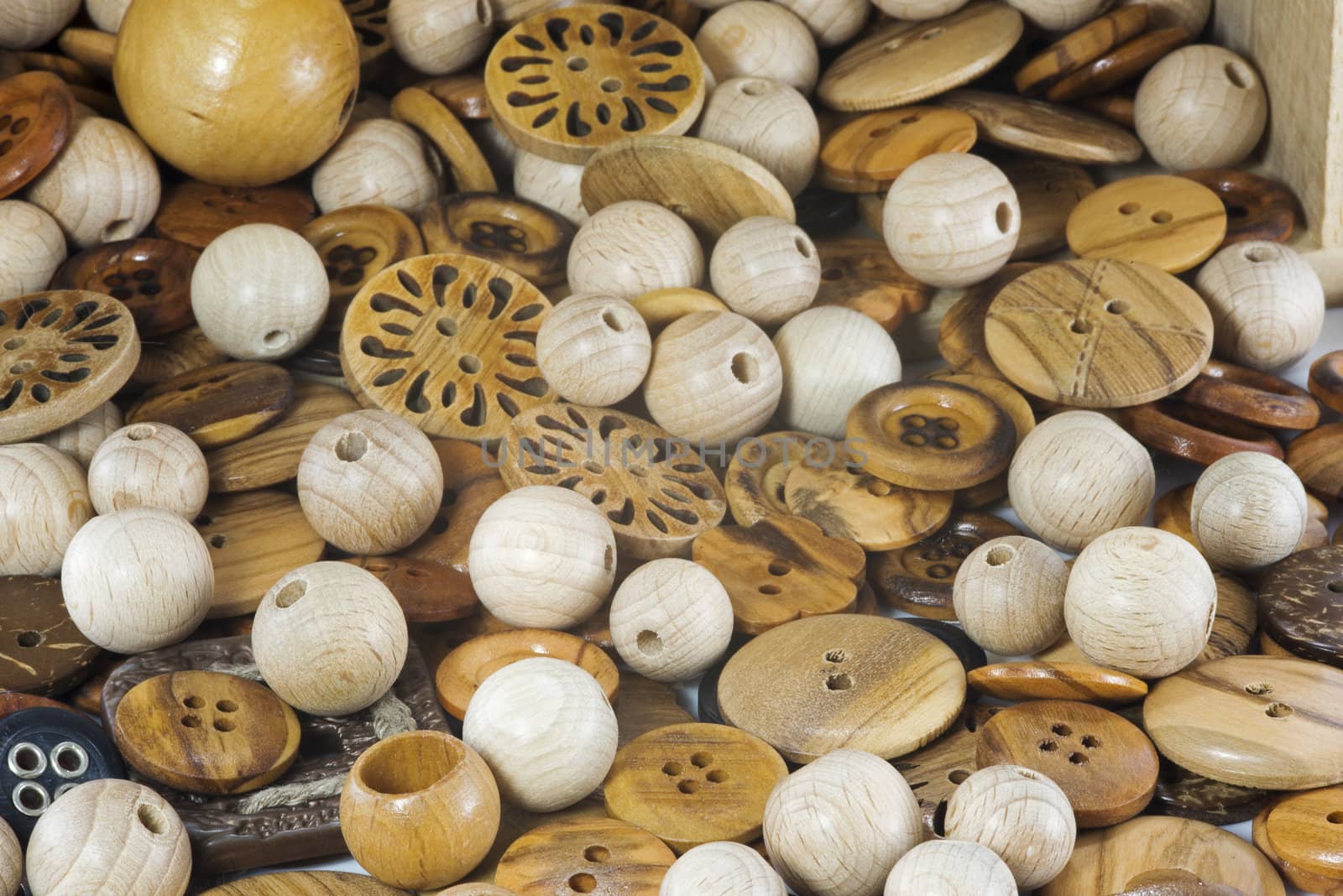 old wooden tailor buttons by compuinfoto