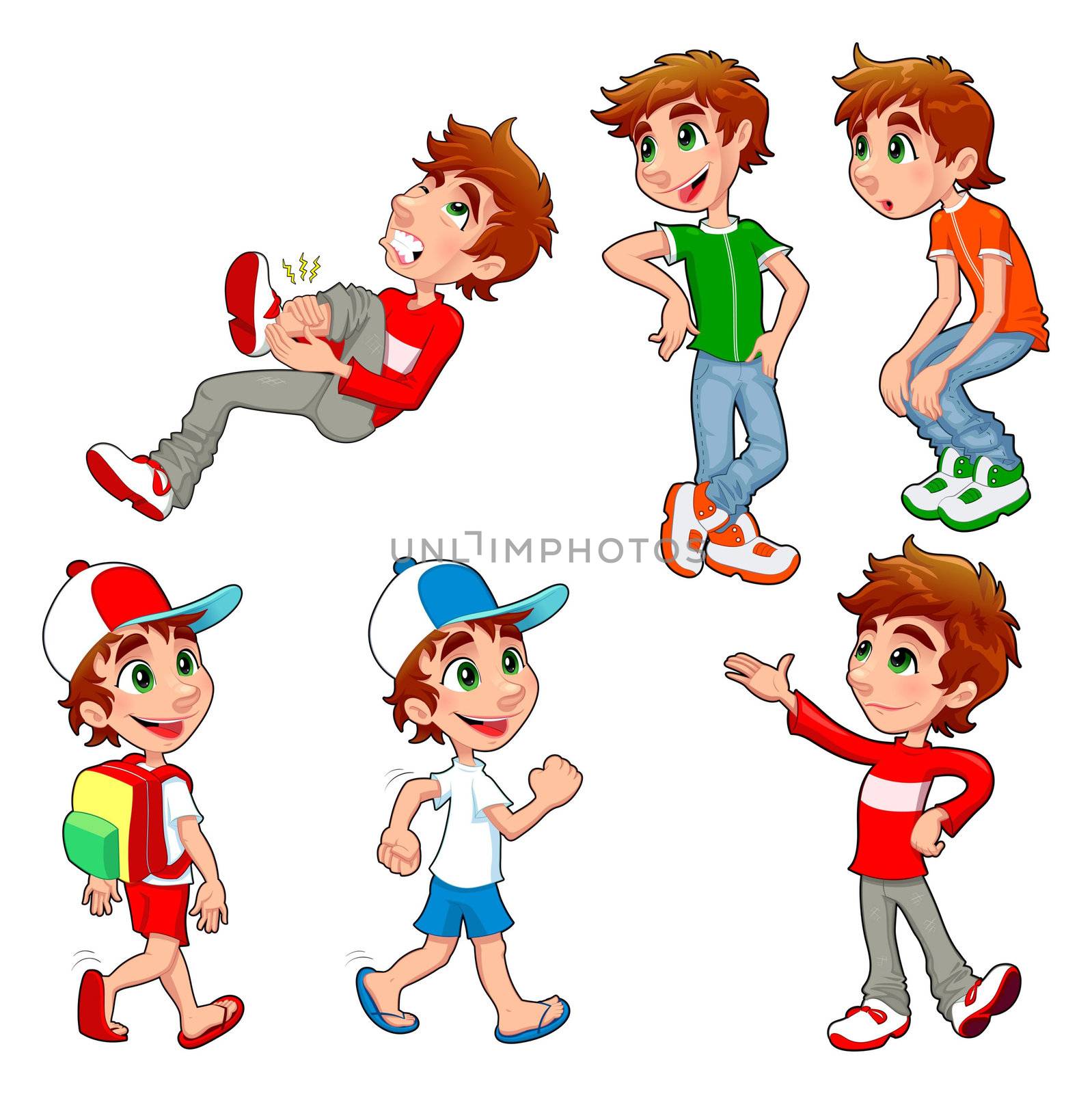 Boy in different poses and expressions. Vector isolated characters. Boy in different poses and expressions. Vector isolated characters.