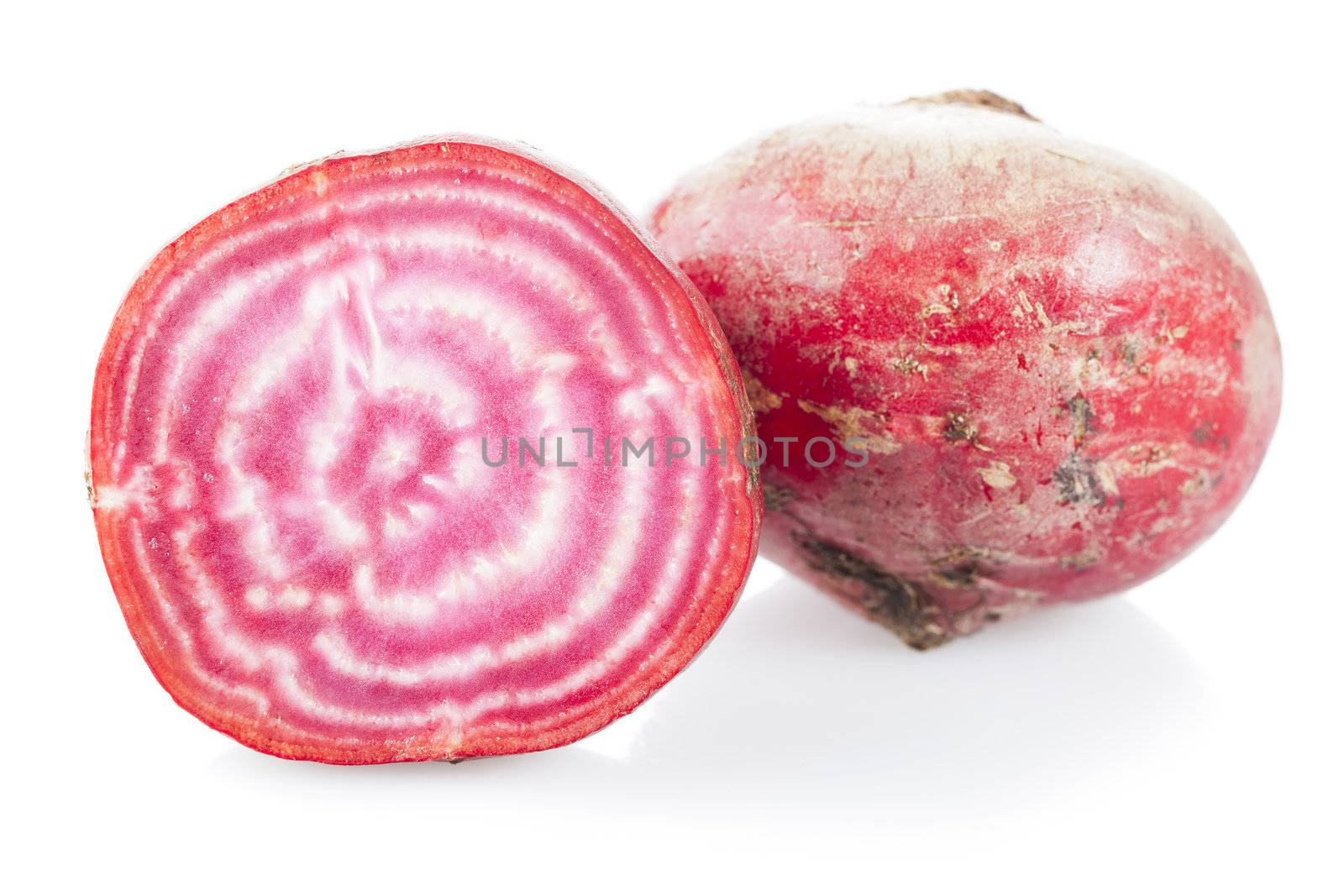 Close up of Candy beetroot on white background.