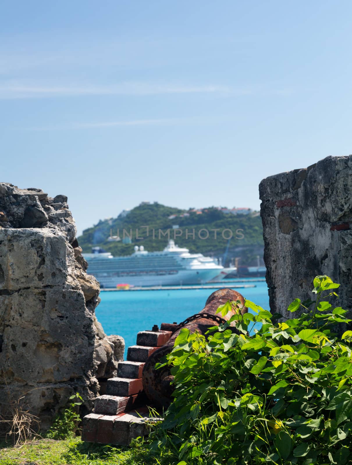 Old rusting cannon at Fort Amsterdam overlooking Philipsburg Sint Maarten