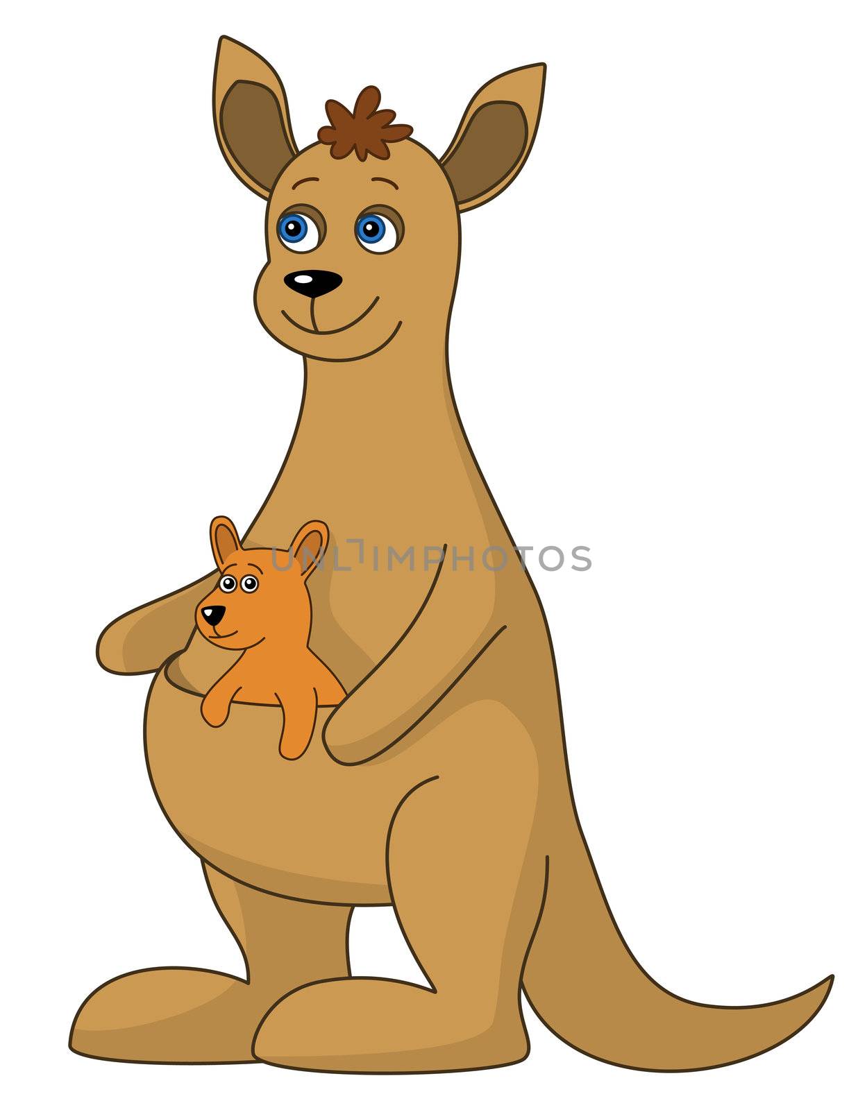 Animals: mother - kangaroo with a little cub in pouch