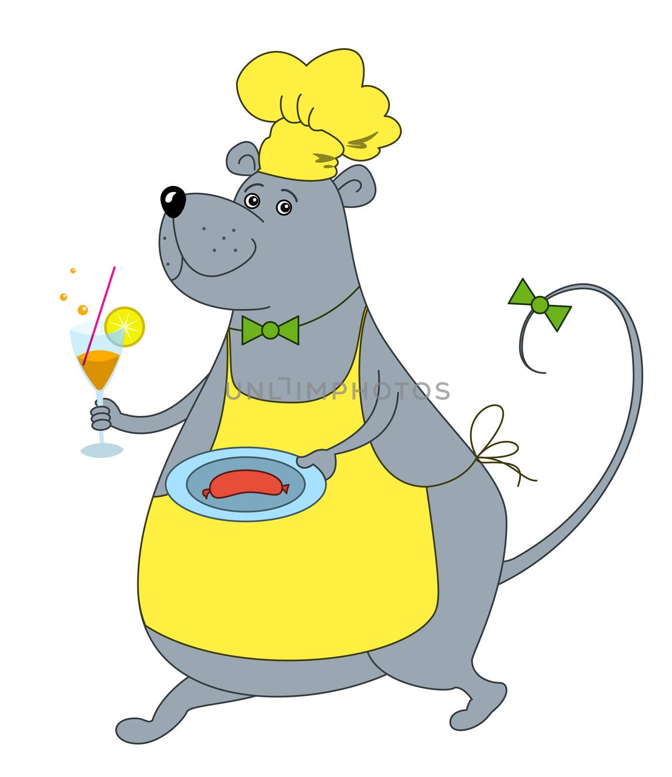 Rat waiter with sausage in yello by alexcoolok