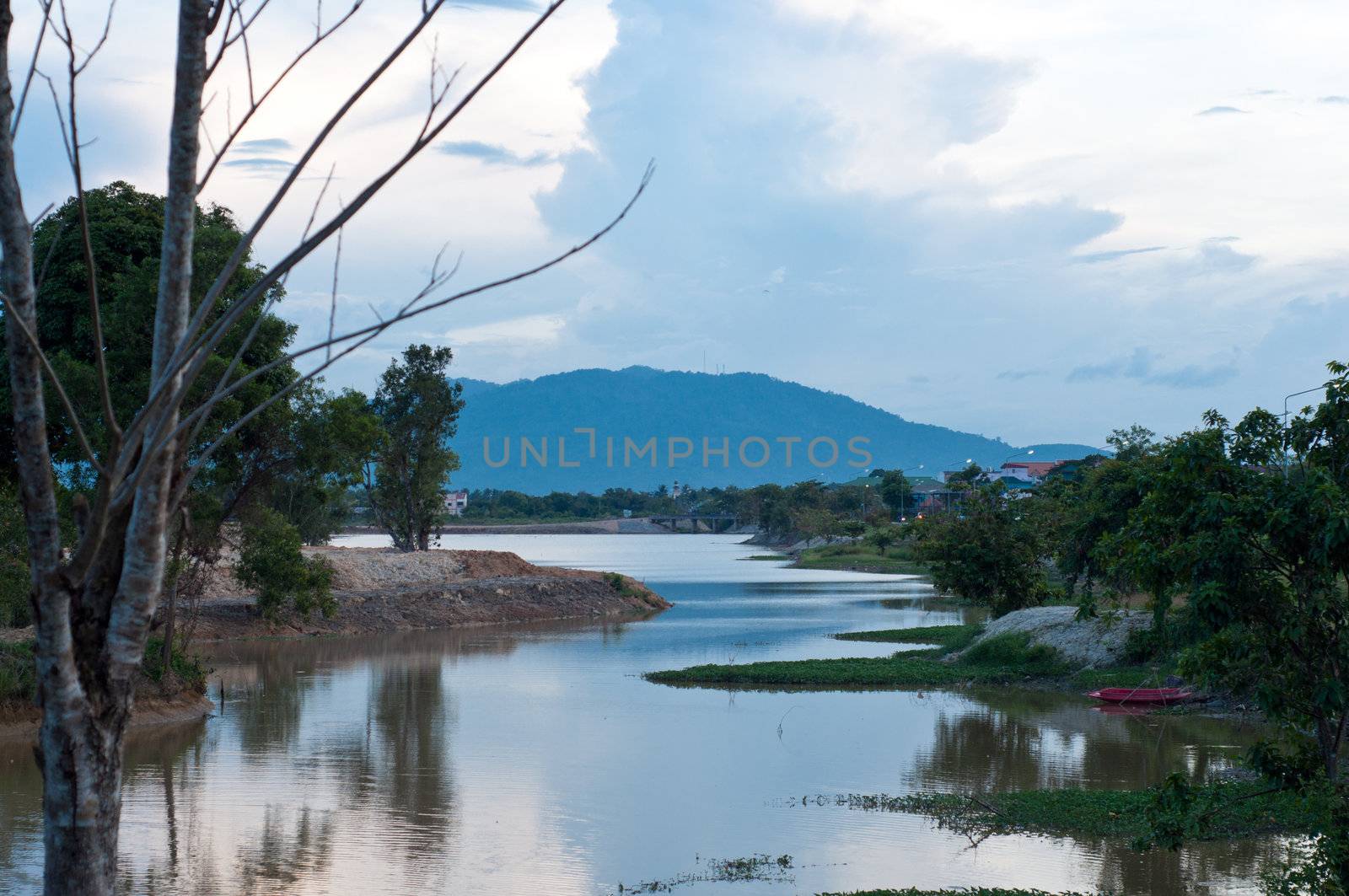 river landscape in yala, thailand with blue sky in evening