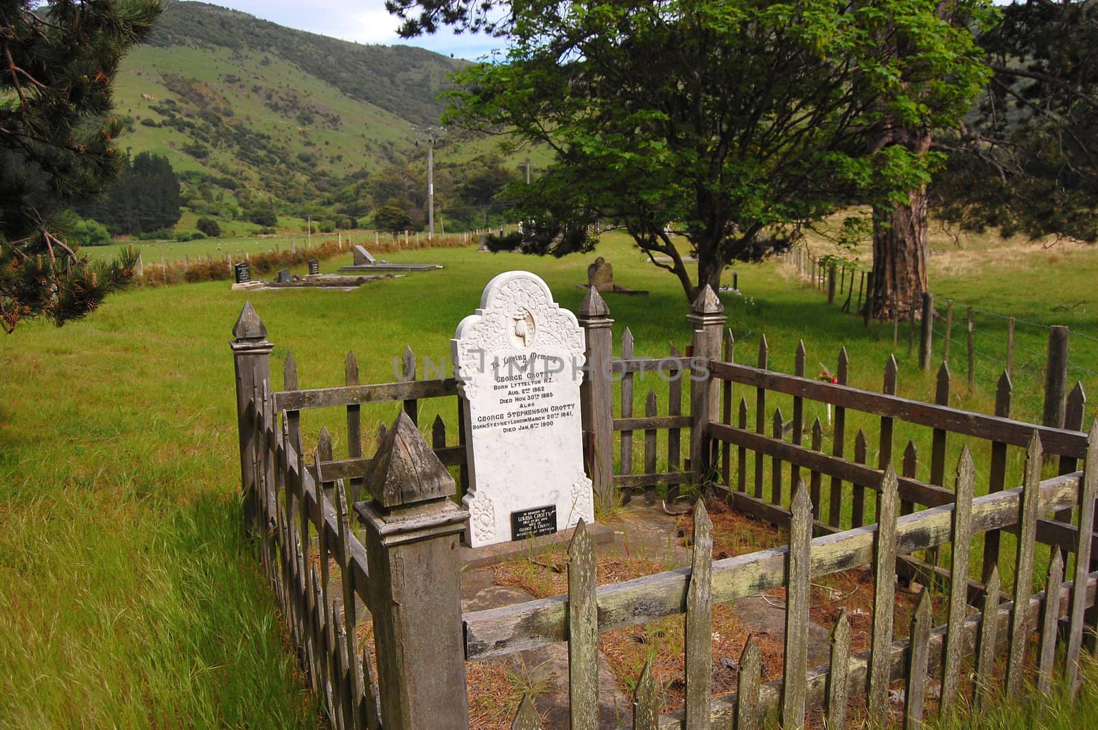 Grave at village cemetery, Le Bons Bay, Banks Peninsula, New Zealand