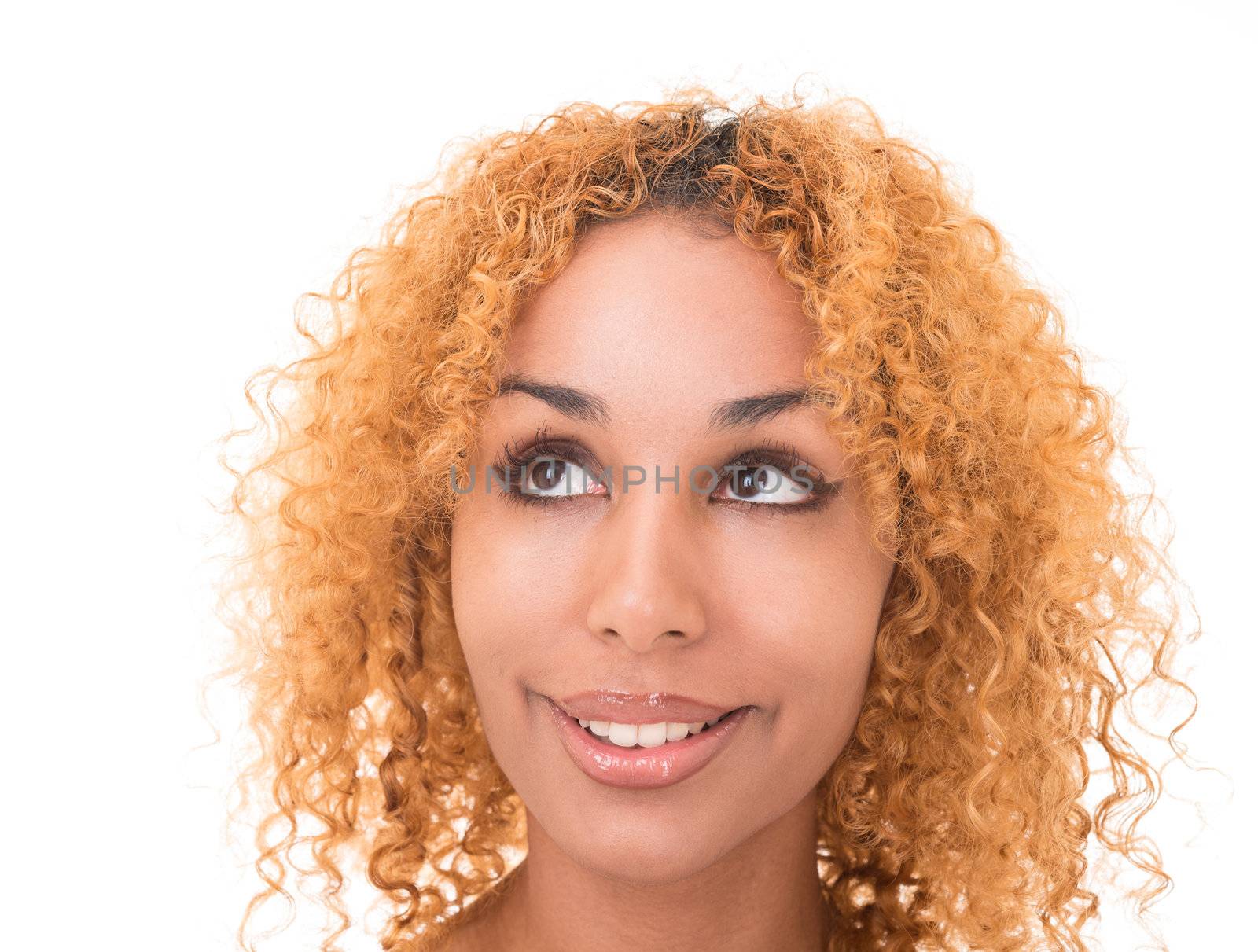 Portrait of attractive girl with curly golden hair