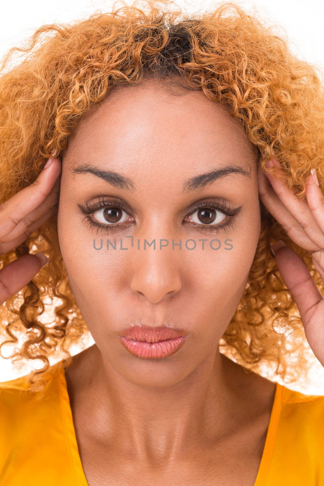 Portrait of attractive girl with curly golden hair