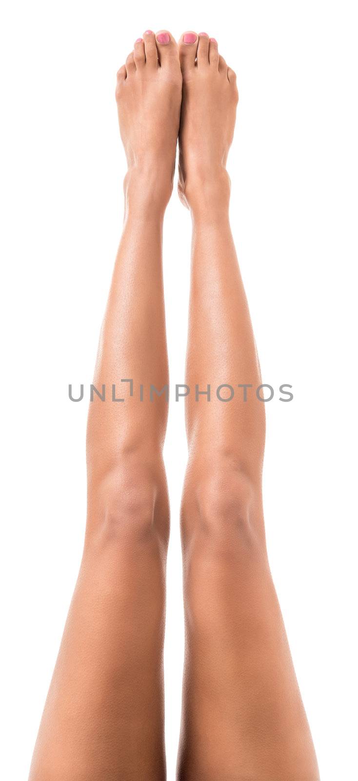 female crossed legs isolated on white background